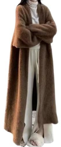 Vagbalena Cardigan lungo largo e soffice da Donna lungo fino al ginocchio per l'autunno Cappotto da ufficio alla moda Cardigan in maglia morbido e soffice del 2025 (Kaki,Taglia unica)