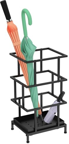Alyoen Umbrella Holder for Entryway, Metal Umbrella Holder with Water Tray and Cane Holder, Adjustable Feet, Suitable for Home, Office, and Shopping Mall, 26x 21x 48cm