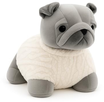 Pug Fabric Door Stop, Dog Design Heavy Fabric Soft Fluffed Cute Novelty Puppy Animal Toy Indor Door Stop - Home, Office, Shop Door Stopper (Grey)