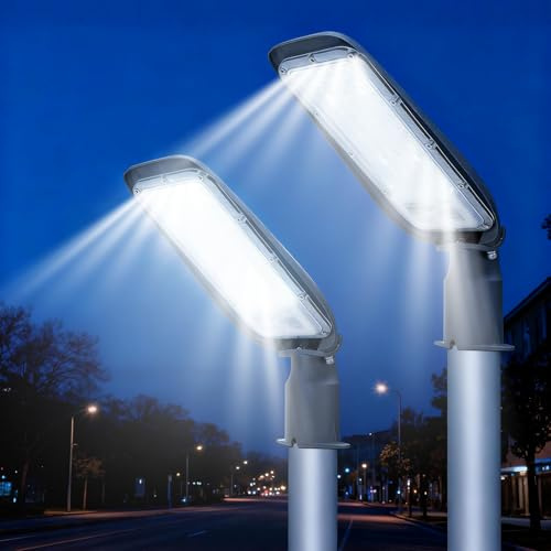 Aigostar 50W Lampione LED, 4500LM Luce stradale a LED 6500K IP65 impermeabile IK08 Per Parcheggio luce per Strada Scuola, parcheggio, campo da basket, cortile, piazza, 2 Unità