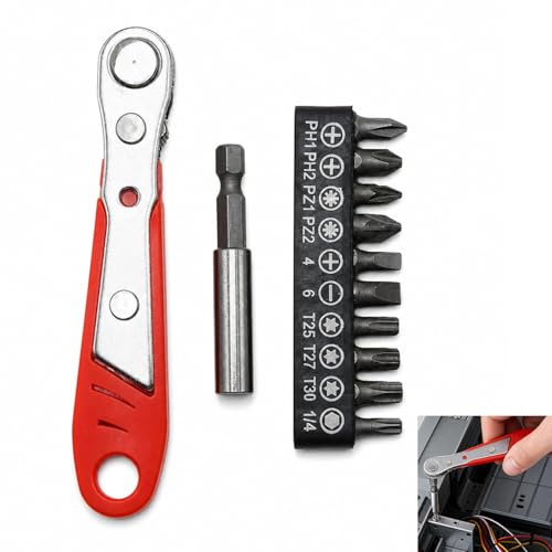 QLK Mini Ratchet Screwdriver Set, 1/4 Ratchet Right Angle Screwdriver Set Small Ratcheting Wrench with Phillips, Flat, Torx, Hex, Square,Pozidriv S2-Alloy Steel Bits