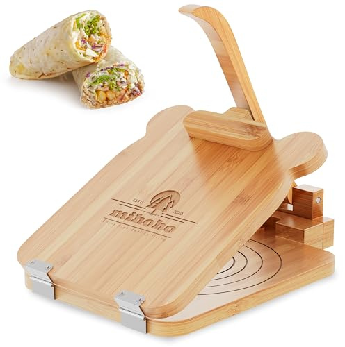 Prensa de tortilla de bambú fabricante de tortillas, prensa mexicana tortilla prensa de harina casera para tortillas mexicanas roti burrito, taco pataconera (color madera T)