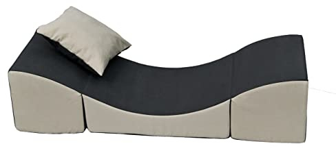 Velinda Pouf dépliant, Fauteuil 3 en 1: Pouf, Chaise Longue, Table pour Enfants (Couleur: Gris-Beige)