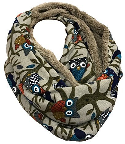 JameStyle26 EULE Flauschig Warmer Winter Loop Winter Schal Fleece Owl UHU Kautz Schlauchschal Rundschal Teddyfutter (Taupe #2)