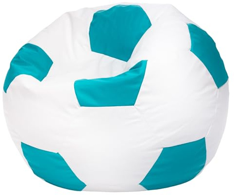 Ecopuf Football Sack M - Lekdyna i hållbart material - Perfekt för fotbollsfans, barn - Sittpuff vardagsrum - Sammetspuff - Puff säck för spelstol - 65x45 cm - Turkos E20