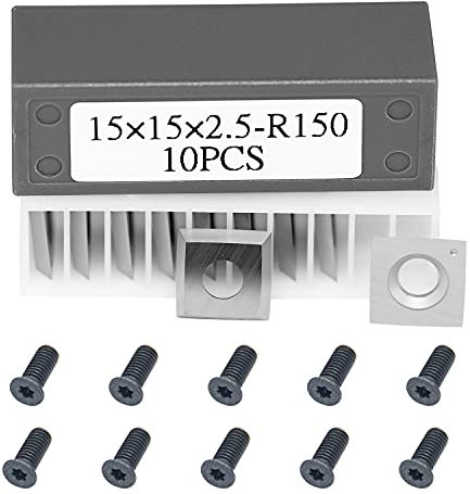 15mm Square Tungsten Carbide Replacement Cutter Inserts Knives 15 x 15 x 2.5mm-4 Edges with 6 Face Radius fit for Woodworking Helical Planer Head and CNC or DIY Wood Lathe Turning Rougher Tools 10pcs