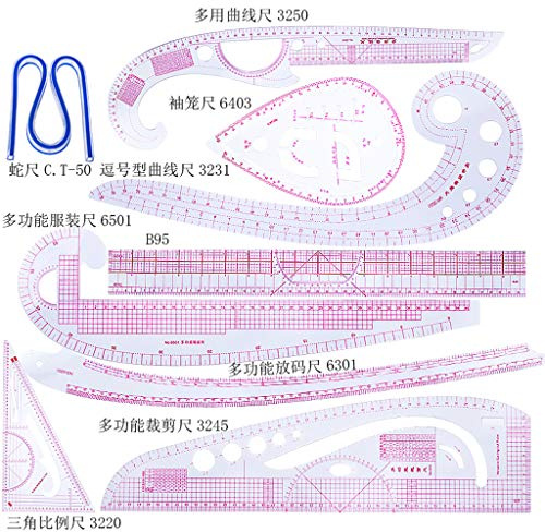 MIKI-Z 9pcs Práctica Costura Regla de Corte de Curva Francesa Medida Confección Sastre Dibujo Herramientas de artesanía Conjunto