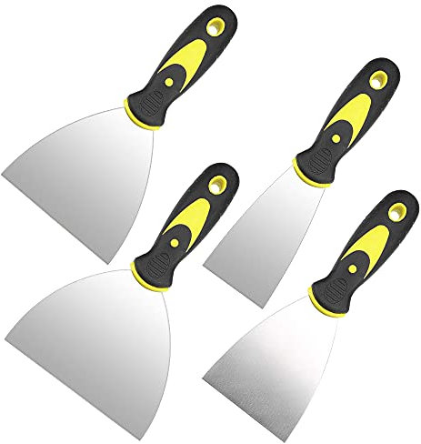 CODIRATO 4 x Stainless Steel Putty Knife Metal Coating Spatula DIY Durable Spatula Coated Smoothing Professional Spatula Paint with Handle for Patching and Painting (1.5/3/4/6 Inch)