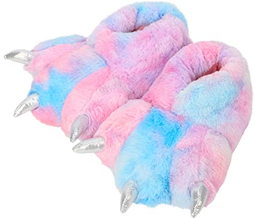 Aopuro Women Plush Animal Paw Slippers Funny Novelty Bear Claw Slippers Cozy Furry Warm Memory Foam Slippers Gifts for Halloween Christmas(Blue M)