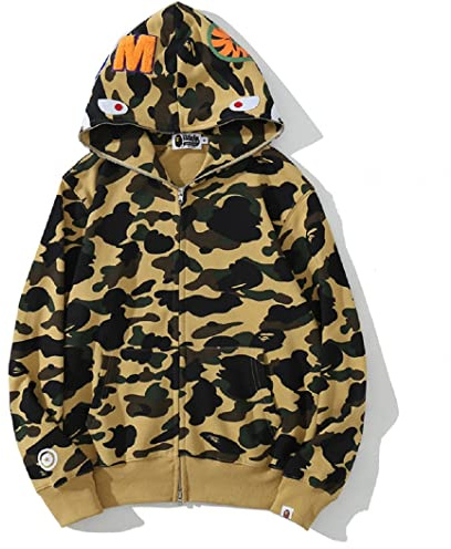 Yumenam Hombres Shark Hoodie Hooded Sudaderas con Capucha con Cremallera Sudadera de Manga Larga con Estampado de Tiburón Shark Head Zipper Camuflaje Chaquetas Sweatshirt Hip Hop Tops S-5XL