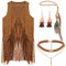 jerbro 4 Stück Hippie Kostüm Damen kleidung 60er 70er Disco Fransen Weste Bekleidung Mädchen Outfit FaschingsKostüm Halloween Cosplay Karneval Fransenweste (M, Brown)