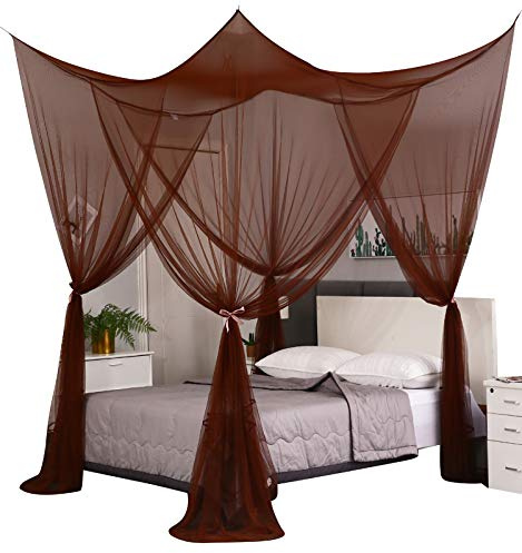 Mengersi Elegant Canopy Bed Curtains for Full Queen King Size Bed,Bed Canopy Mosquito Net Suitable for Indoor Outdoor Net (87x79x98“(Suggested for Full to King), Coffee)