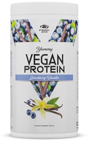 PEAK Yummy Vegan Protein - 450g Geschmack Blueberry Vanilla I 15 Portionen I Proteinquellen: Kürbis, Favabohne, Erbse, Mandel, Hanf I frei von Gentechnik I glutenfrei