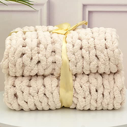 MHUQIA Chunky Knit Blanket Throw 50x50cm, Soft Chenille Yarn Giant Knitted Throw Blanket, Big Knit Blankets Chunky, Thick Cable Knit Throw, Large Rope Knot Crochet Throw Blankets