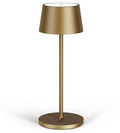 Stilosa 3 Runder Sockel - Dimmbare LED Akku-Tischlampe IP54 Indoor & Outdoor - Aufladbar - Warme Lichtfarbe - Designer Tischleuchte mit USB-C Port - Dunkles Gold