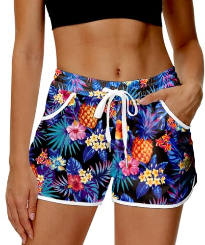 Beach Shorts for Women Swim Tropical Pineapple Floral Swim Trunk Water Sports Drawstring Board Shorts XL