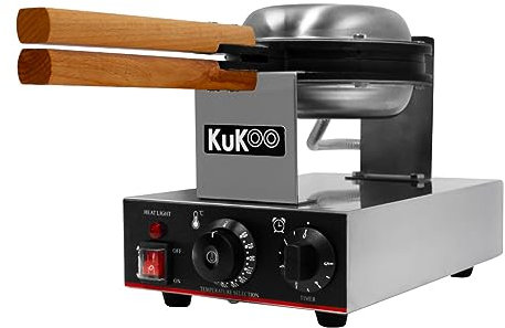 Gaufrier Rond Commercial Rotatif Professionnel - 1000W - 50° à 250°C Plaques Téflon Anti-Adhésives - Minuterie - Gaufre de Liège de Bruxelles Belges Américaines - Café HORECA CDH [Pinces GRATUITE]