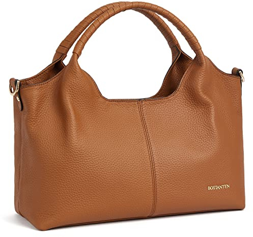 BOSTANTEN Damen Shopper Leder Handtasche Hobo taschen Top Griff Schultertasche Frauen Umhängetasche mit verstellbarem Riemen,Braun