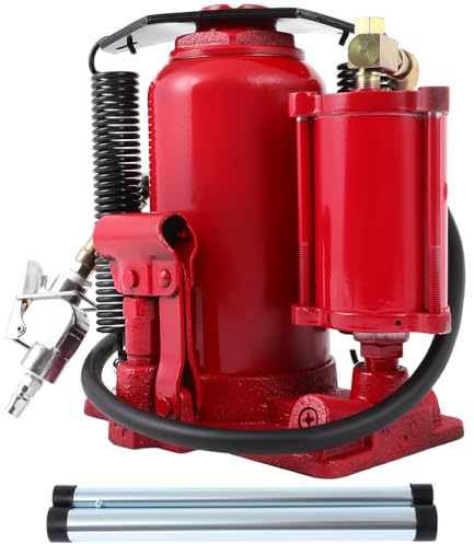 OCPTY 20 Ton Pneumatic Air Hydraulic Bottle Jack 40000 LBS Heavy Duty Auto Truck Travel Trailer Repair Lift Red with Manual Hand Pump