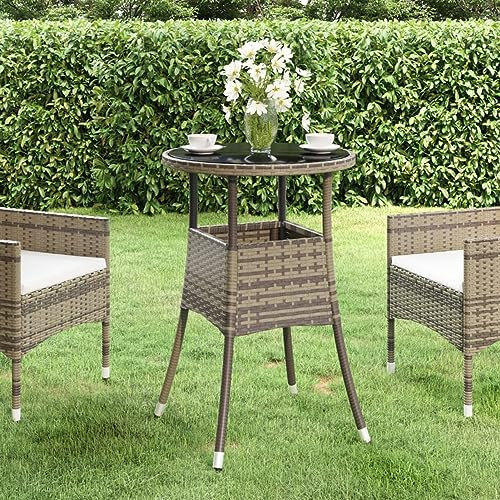 Sufrk Tavolo Giardino Ø60x75 cm Vetro Temperato e Polyrattan Grigio,Tavolo Pieghevole Rettangolare Multifunzione Con Piano E Struttura Richiudibile Salvaspazio,Per Arredo Esterno,Interno,Giardino,Terr