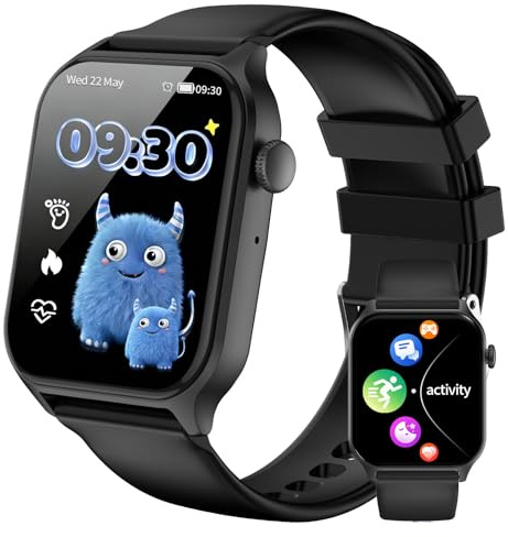 JUBUNRER Montre Connectée Enfant Moniteur de Sommeil Fréquence Cardiaque Podomètre Calories Modes Sport Bluetooth Appel étanche Réveil Jeux Fitness Tracker Cadeau- Fille Garçon Adolescent