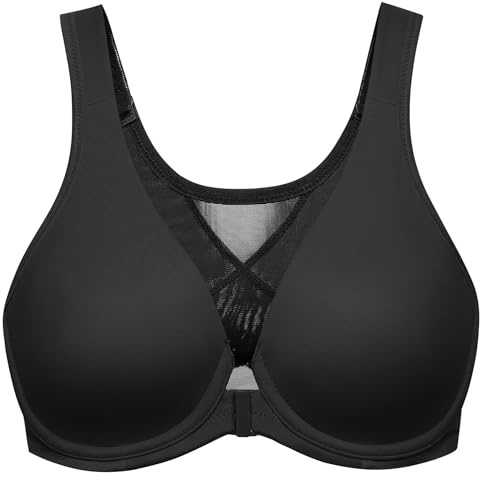 MELENECA Women's Front Fastening Bras Plus Size Unlined Underwire Back Support Posture Bra Black 42G