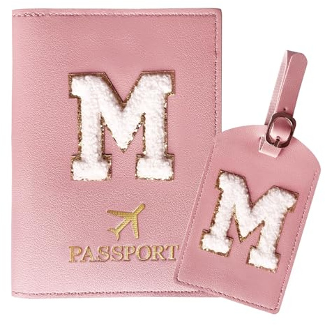 ZVRSUA Juego de Portapasaportes y Etiqueta de Equipaje con Parche de Letra, Cuero PU Duradero, Regalo de Accesorios de Equipaje de Viaje Personalizados, Muy Lindo para Mujeres, Adolescentes y Niñas