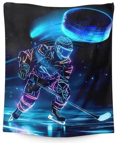 Ice Hockey Blanket, Kids Blanket, Cool 80 x 60 Inches Soft Cozy Sports Blanket Gift for Boys Men, Puck Lovers, Soft Warm Fuzzy Throw Blanket for Bed, Living Room, Home Decor, Hockey Team