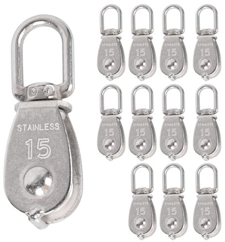 OWLMATE 12 PCS Poulie de Levage, Acier Inoxydable 304 Poulie de Renvoi, Pivotant à 360°- pour Câble Diamètre 6mm - Charge 35kg