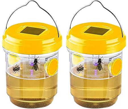 Jrifedptry 2 Pack Solar Wasp Trap Outdoor Hanging,Wasp Cather Hanging with Light for Yellow Jackets,Hornets,Bee,Wasp Traps