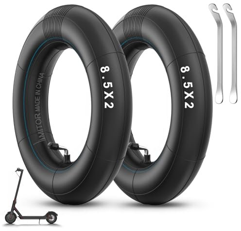 Amitor E Scooter Schlauch 8 1/2 x2 l für Xiaomi Pro 2 Pro 1S M365, 8 1/2 x2 Schlauch Verdickter mit Silbernes Ventil 90°, 8.5 Zoll Haltbarem E Roller Schlauch 50/75-6.1 mit 2 Kleiner Reifenheber, 2PCS