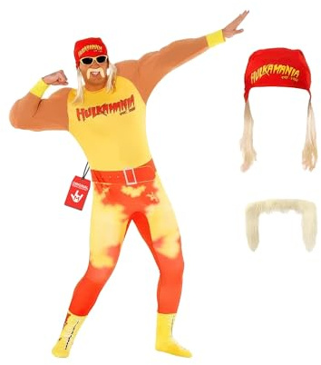 Morph Hulk Hogan Costume Adult, Hulk Hogan Fancy Dress, WWE Wrestling Costume, 80s Costumes for Adults, Medium