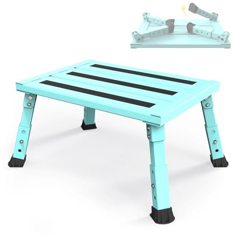 XARILK Adjustable Folding Motorhome Step Stool – Heavy Duty Aluminium RV Step with 3 Height Levels (19–24cm), Anti-Slip Surface, Portable for Caravan, Campervan, Elderly, Pets & Outdoor Use