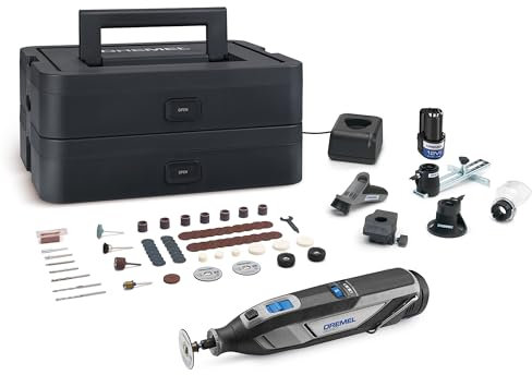 Dremel 8240 Multiherramienta Inalámbrica 12V con Batería de 2Ah, 5 Complementos, 1 Maletín Platinum BOX, 65 Accesorios para Cortar, Grabar, Lijar, Pulir, Afilar y Perforar