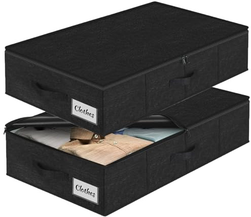 Unterbett Aufbewahrungsbox mit Deckel, 2 Stück Faltbar Unterbettkommode, Waschbar Kleideraufbewahrung & Organisation, 3 Griffen Doppelreißverschluss Aufbewahrungsboxen für Kleidung Decken, 76x40x17cm