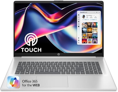 HP 17.3“ Touch | Touchscreen Laptop with Office 365 for The Web, AMD Ryzen 5 7430U (6 Cores, 12 Threads, Upto 4.3GHz, Beats Core i7-1355U), 16GB RAM, 512GB SSD Storage, 10 Key Number Pad, No Mouse