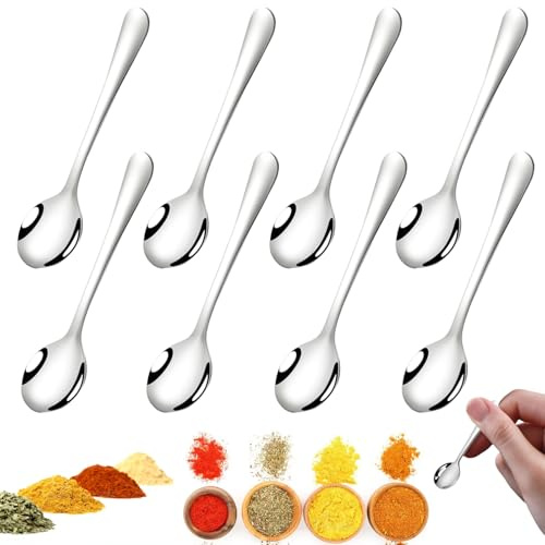 8 Stück Espressolöffel Mini, 7,5 cm Tiny Edelstahl Löffel, Cute Edelstahl Mini Löffel, Latte Macchiato Scoops, Espressolöffel, Edelstahllöffel für Gewürzgläser, Esslöffel für Gewürze, Salz, Honig