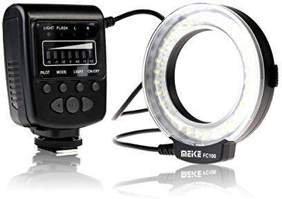 Meike FC-100 - Anillo de luz LED macro con pantalla LCD y control de alimentación y anillo adaptador, compatible con Canon, compatible con Nikon, Pentax Olympus DSLR videocámara