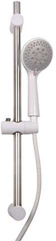 Croydex Amalfi Shower Head Set Riser Rail and Hose - Handset with 5 Spray Patterns, Rub Clean Nozzles, 1.5m Shower Hose & Adjustable Shower Head Holder, 665mm Riser Rail, White