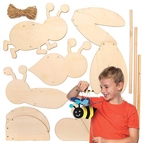 Baker Ross AT608 Fliegende Insekten-Marionetten-Sets aus Holz, 3 Stück, Geschichtenerzählung, Holzhandwerksmalerei für Kinder, ideal für Kunstpartys, Schulen und festliche Bastelaktivitäten