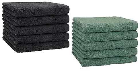 Betz 10 Stück Gästehandtücher Premium 100% Baumwolle Gästetuch Set 30x50 cm Graphit und tannengrün
