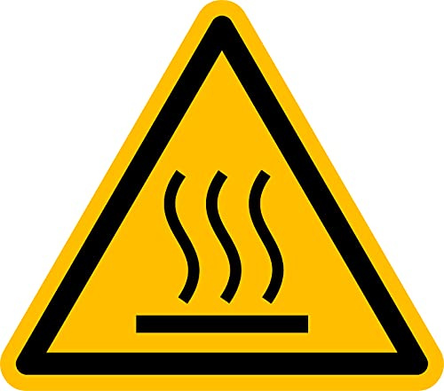 Prolac Lot de 100 étiquettes autocollantes d'avertissement sur feuilles - Surface chaude - Longueur des cuisses : 100 mm - Étiquettes autocollantes avec avertissement