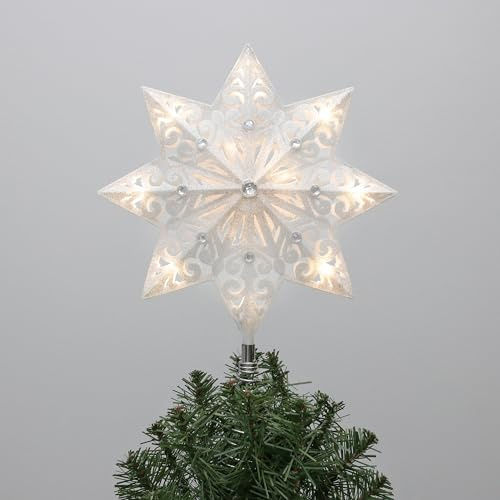 Philips 14 Silver Glitter Star Treetopper with Clear Gems - Warm White Twinkling Lights - Indoor Use - 16 Warm White Twinkle LEDs with 30 Lead-in