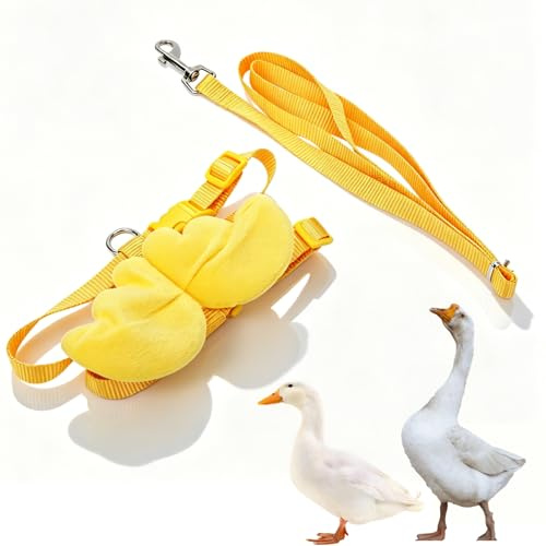 Harnais pour Poules avec Laisse, Corde de Traction Réglable Canards de Compagnie, Gilet à Sangle de Poitrine pour Poules et Oies Harnais de Marche Extérieur avec Laisse (M Jaune)