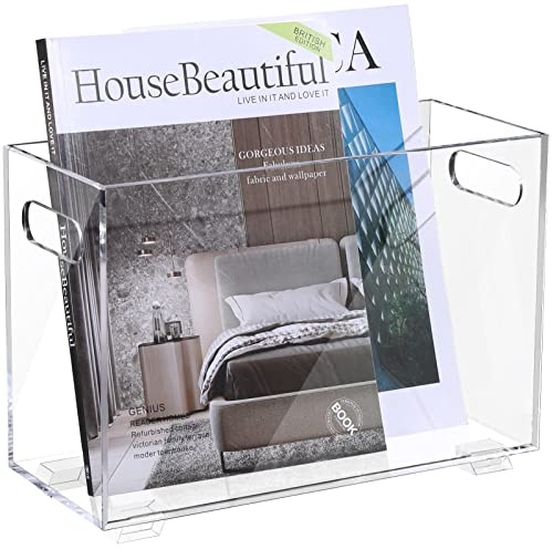 XOHYW Porte-revues en acrylique transparent pour économiser de l'espace, panier à livres, panier de rangement pour salon, salle de bain, bureau à domicile, journaux