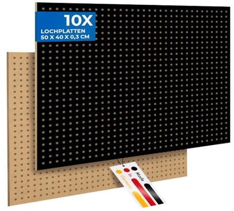 Peggy's PEGBOARD Mini panneau perforé en bois MDF 50 x 40 x 0,3 cm – Perforation Ø 5 mm espacement 15 mm – Noir laqué – Fabriqué en Allemagne