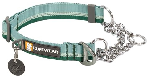 RUFFWEAR Chain Reaction Collar, Large Dog Collar, Adjustable No Pull Pet Collar, Aluminium D-Ring & Limited Cinch, Reflective Dog Collar with Tubelock Webbing, 20-26, River Rock Green