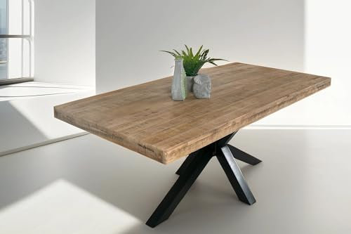 SAM Esstisch 120 x 80 cm Rio, Esszimmertisch naturfarben, Mangoholz massiv, Spider-Gestell aus Metall schwarz, gerade Kanten