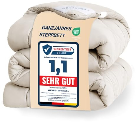WAVVE Couette Tempérée 300GSM en Microfibre, Édredon Lit 2 Personnes 200x200 cm pour Lit 90x190/140x190, Chaud Épais Garnissage 300g/m², 200 x 200 Beige