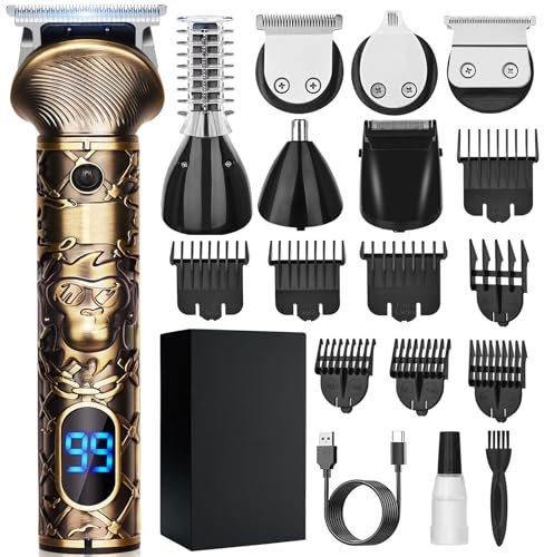 YIDON Hair Clippers Men, Beard Trimmer Professional, Cordless Shavers for Men, Detailer Hair Trimmer Come LED and Type-C, 6 in 1 Grooming Barber Kit for Personal Haircut, Beard, Body, Stubble, Nose